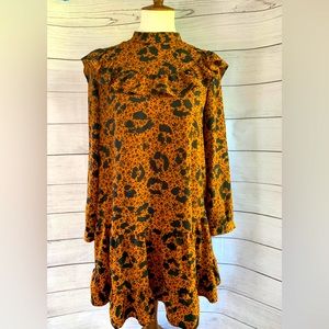 Topshop Floral Ruffle Yoke Mini Dress. Size 6. EUC. Orange & Black Floral.